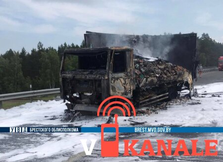 В Березовском районе на М1 сгорел грузовик. Подробности