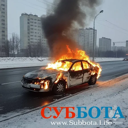 Сегодня на юго-востоке Москвы на улице Маршала Полубоярова загорелся автомобиль